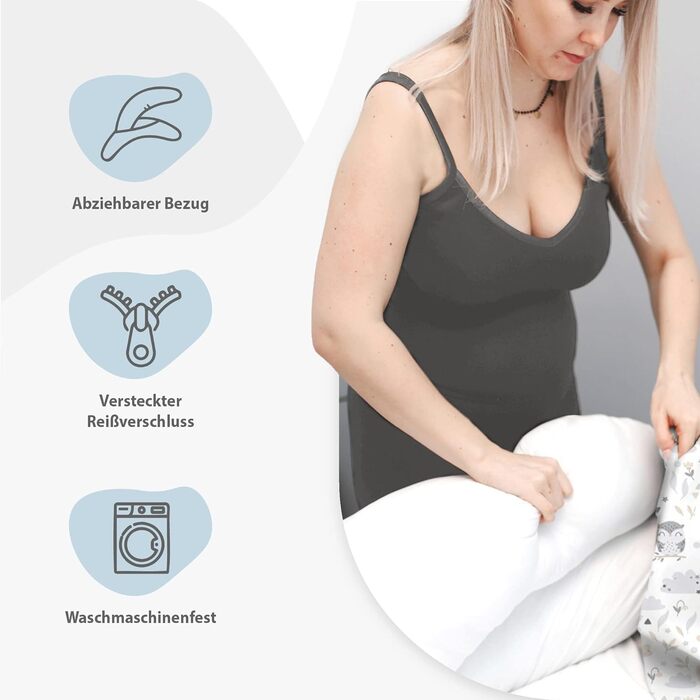 Подушка для вагітних та годування Totsy Baby XXL, 190 см, бавовна, для сну на боці, з совами