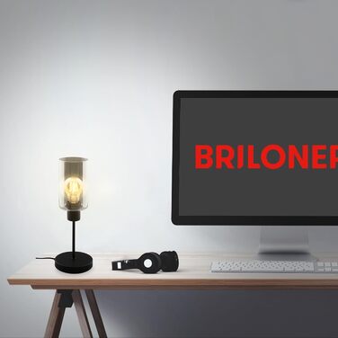 Настільна лампа BRILONER чорна, овальна, димчасте скло, E27, з вимикачем на дроті, для робочого столу та читання