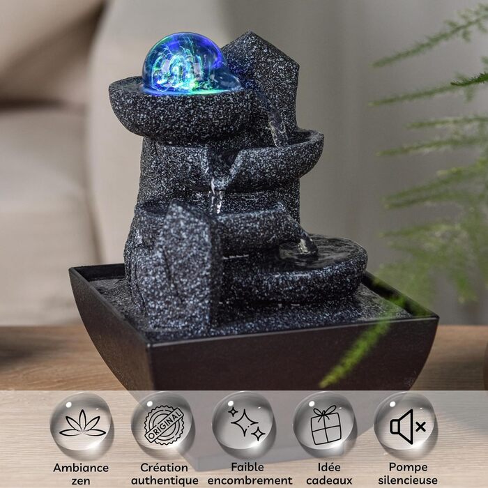 Настільний фонтан Zen Light SCFR22-C3 із закритим контуром, LED-підсвітка, 18 см