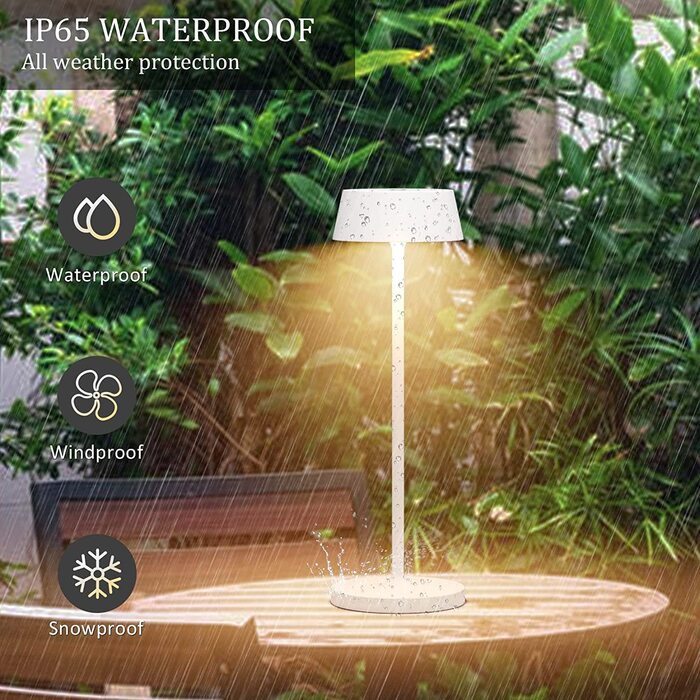 Klighten LED акумуляторна настільна лампа, диммована, сенсорна, алюмінієва, бездротова, IP54 водостійка, для дому та вулиці, 2 шт., біла, 3000K-6000K, USB-C зарядка