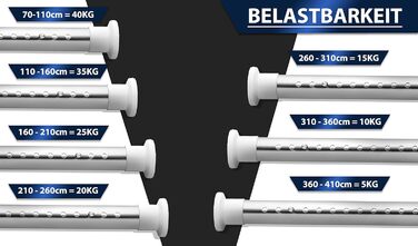 Штанга для душу без свердління 160-210 см, Ø 32 мм, з кріпленнями - штанга для завіси для вікон, перегородок та кухні (160-210 см, нержавіюча сталь срібна)