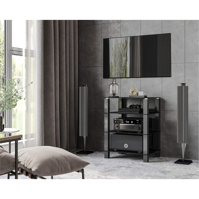 Стійка для телевізора FITUEYES, HiFi тумба, аудіо шафа, скло та алюміній, 600x455x770 мм