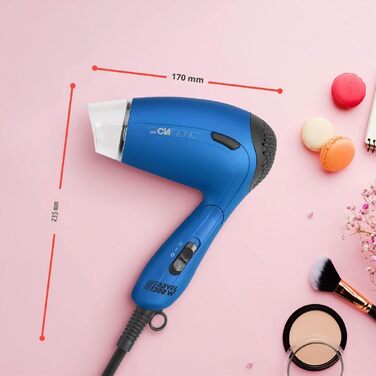 Компактний дорожній фен Clatronic HTD 3429, 1200 Вт, з дифузором та сумкою, двоступеневий, перемикач напруги 110/230В, синій