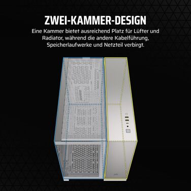 Корпус для ПК CORSAIR 2500X mATX, скло, двокамерний, без вентиляторів, білий/сатиново-сірий алюміній, підтримка реверсивної материнської плати