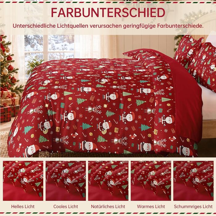 Комплект новорічної постільної білизни WONGS BEDDING з Санта-Клаусом, м'яка мікрофібра, 2 предмети (підковдра 135x200 см, наволочка 80x80 см), червоний