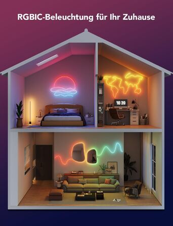 Гнучка неонова LED-стрічка Govee Neon Rope Light 2, RGBIC підсвітка для DIY дизайну, біла, 3м
