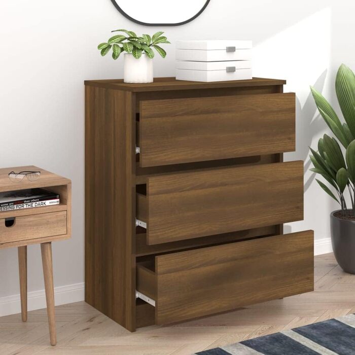 Комод vidaXL з 3 шухлядами, шафа для вітальні, дуб коричневий, 60x35x76 см, ДСП