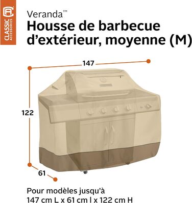 Чохол для гриля Classic Accessories Veranda M, для середніх BBQ, водонепроникний, стійкий до розривів, з вентиляцією, захист від усіх погодних умов, 147x76x122 см, коричневий