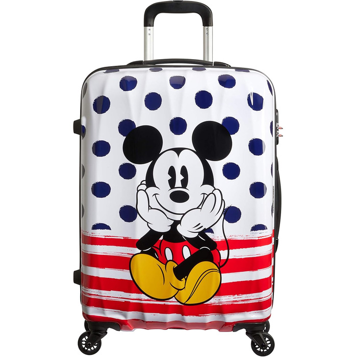 Чемодан American Tourister Disney Legends Mickey Blue Dots, синій, з принтом Міккі Мауса, жорсткий пластик