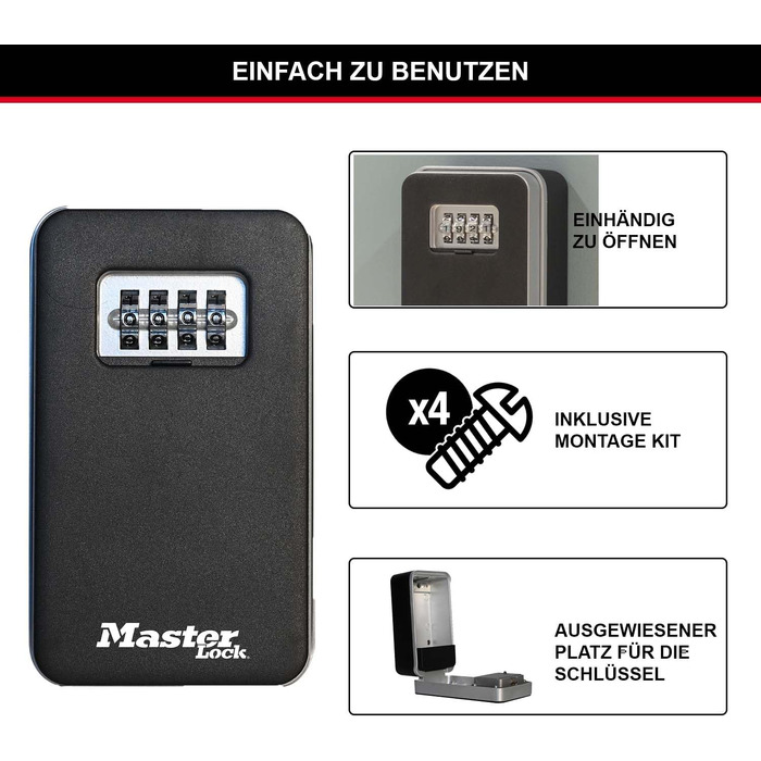 Ключниця Master Lock з кодовим замком для настінного монтажу, середнього розміру, вологозахищена для зовнішнього використання (комплект з кріпленням)