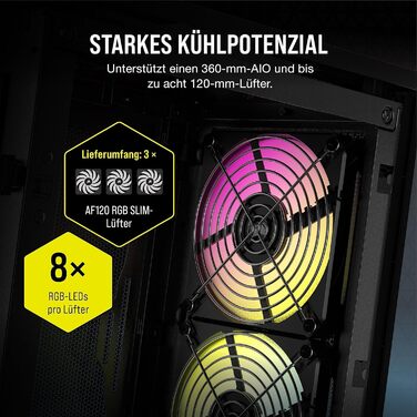 Корпус для ПК Corsair iCUE 2000D RGB Airflow Mini-ITX, сталевий, з підсвіткою, 3 вентилятори Slim AF120 RGB, контролер iCUE Lighting Node Core, чорний