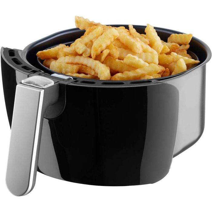 tectake® Аерофритюрниця (Airfryer) 3,6 л, сенсорний дисплей, 7 програм, без масла і жиру, підходить для посудомийної машини, з аксесуарами та кулінарною книгою, чорна