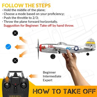 Радіокерований літак Volantexrc P-47 RTF 2.4GHz з гіростабілізацією, USB зарядкою, акумулятором та пультом – для початківців та досвідчених пілотів