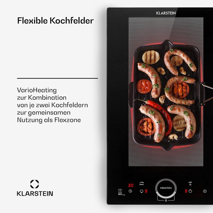 Плита індукційна Klarstein 30 см, 4 конфорки, склокераміка, сенсорне управління, таймер, 3500 Вт, чорна
