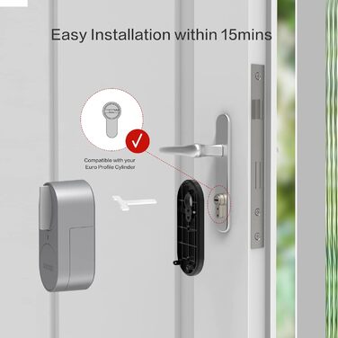 Розумний електронний дверний замок Lockin G30 з Wi-Fi, керуванням через додаток, автозамиканням, сумісний з Alexa і Google, безключовий, сірий 2-в-1