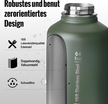 Термос-фляга OneTigris Edelstahl 1.9л (64oz) з чохлом, спортивна фляга для води, 3 кришки для велосипеда, кемпінгу, йоги, спортзалу, полювання, риболовлі - Оливково-зелений