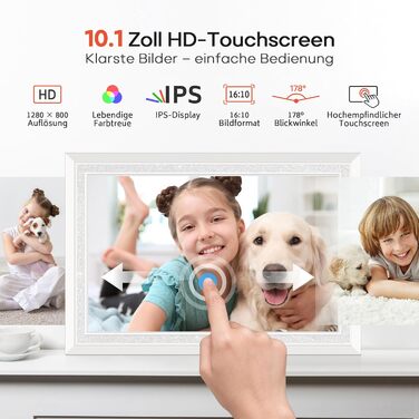 Frameo: Цифровий фоторамка 10.1 дюйма, HD 1280*800 IPS, сенсорний екран, 32GB, автоповорот, Frameo App