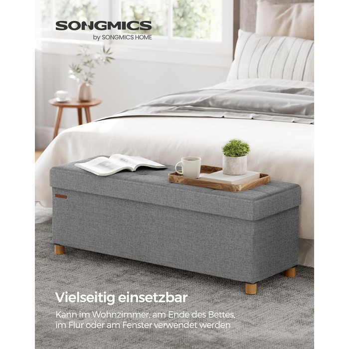 Складаний пуф SONGMICS з місцем для зберігання, на ніжках, 76×38×40 см, до 300 кг, для вітальні, спальні, сіро-голубий