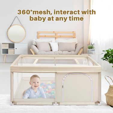 Дитячий манеж BEJOY XXL 180х200 см - великий, компактний, з м'яким захистом та сіткою, для дому та вулиці (бежевий)