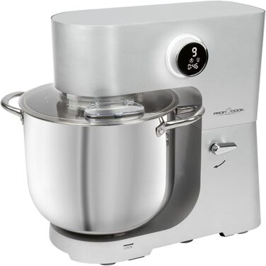 Кухонний комбайн ProfiCook з чашею з нержавіючої сталі Міксер XXXL 10 л з двигуном 1500 Вт Гак і віночок Тістоміс Бризковик з заливним отвором PC-KM 1096 (12 літрів з нержавіючої сталі)