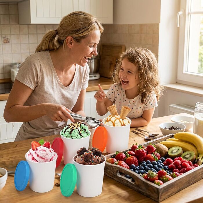 Контейнери для морозива Peohud, 4 шт, 1 л, з силіконовою кришкою, BPA-free, для дому та морозильної камери