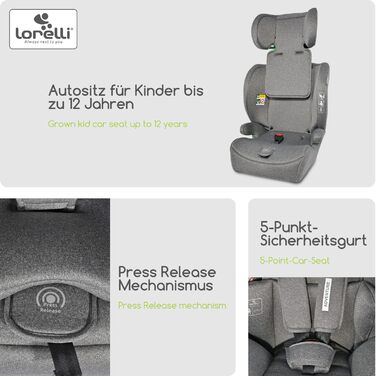 Автокрісло Lorelli Adventure i-Size 9-36кг, сіре - з регульованою підголівником та 5-точковим ременем безпеки
