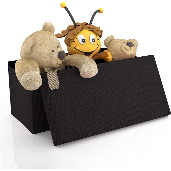 Складана пуф-скриня INTIRILIFE 78x38x38 см, чорна, діамант, з відділенням для зберігання, тканина під льон, багатофункціональний пуф-куб, підставка для ніг, органайзер, банкетка