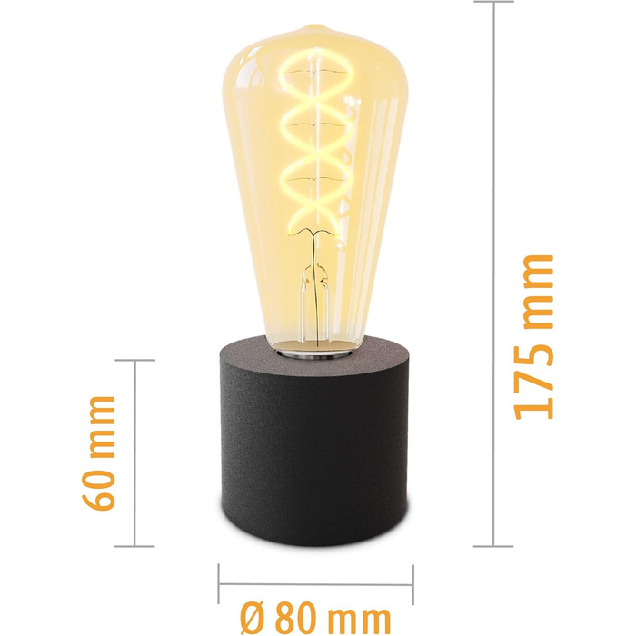 Настільна лампа SSC-LUXon NAMBI чорна, вінтажна, з LED-лампою E27, тепле світло, з кабелем і вимикачем