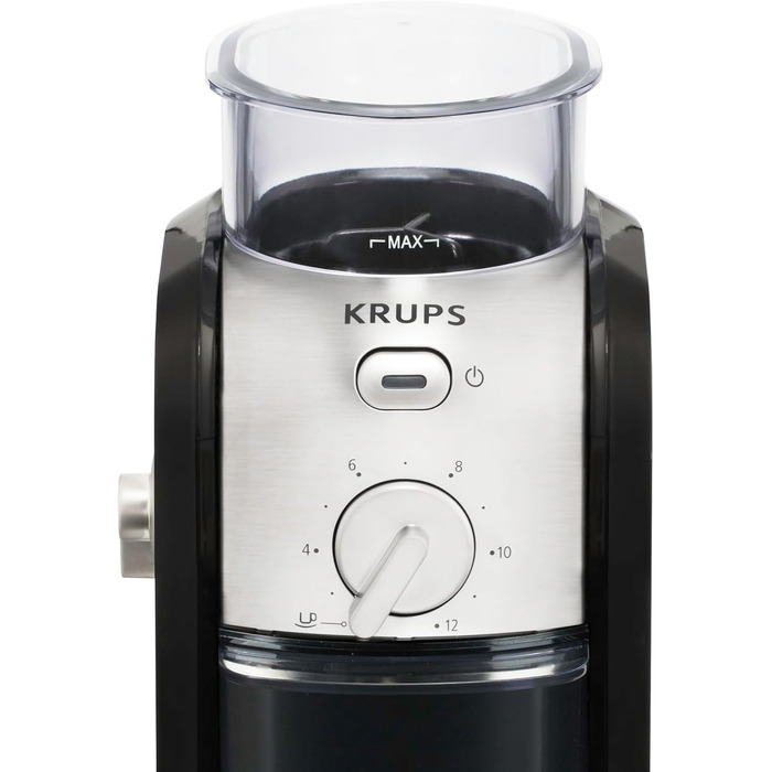 Кавомолка електрична Krups GVX212 з регулюванням помелу та вибором кількості чашок, нержавіюча сталь, чорна