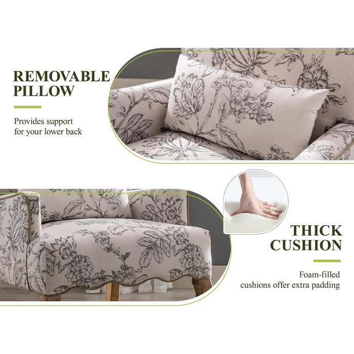 Крісло вінтажне Ya-Home з підлокітниками, бежеве: м'яке крісло з дерев'яними ніжками та квітковим принтом для вітальні/спальні з подушкою