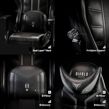 Ігрове крісло Diablo X-Ray, офісне, ергономічне, 4D підлокітники, перфорована екошкіра, чорне-сіре, розмір L