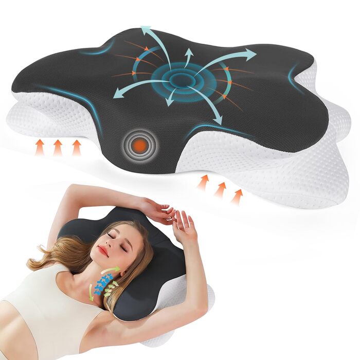 Ергономічна ортопедична подушка з ефектом пам'яті (Memory Foam) для підтримки шиї та сну на боці, темно-сіра