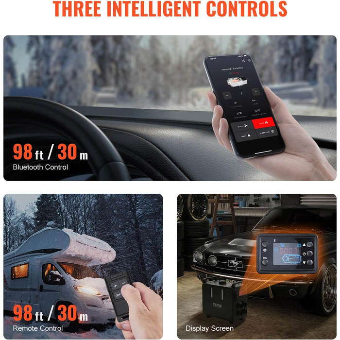 Автономний дизельний обігрівач повітря VEVOR 8 кВт 12/24В з Bluetooth, пультом керування та CO-датчиком, портативний