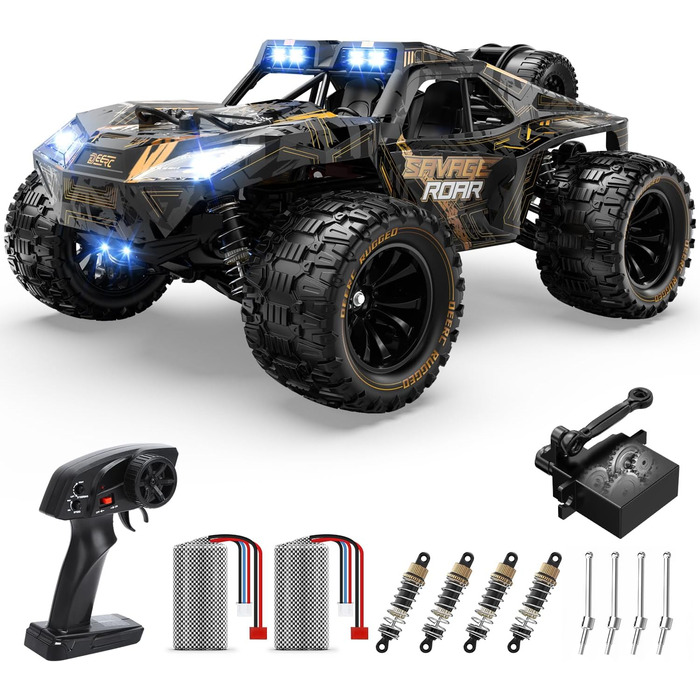 Радіокерований позашляховик DEERC 1:14 40 км/год, RC-трак 4x4 2.4 ГГц з LED-фарами, 2 акумулятори, іграшка для хлопчиків