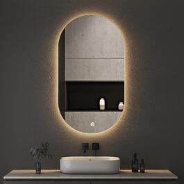 Дзеркало для ванної кімнати Boromal з підсвічуванням, овальне LED, 50x90 см, сенсорне керування, диммування, 3 кольори світла