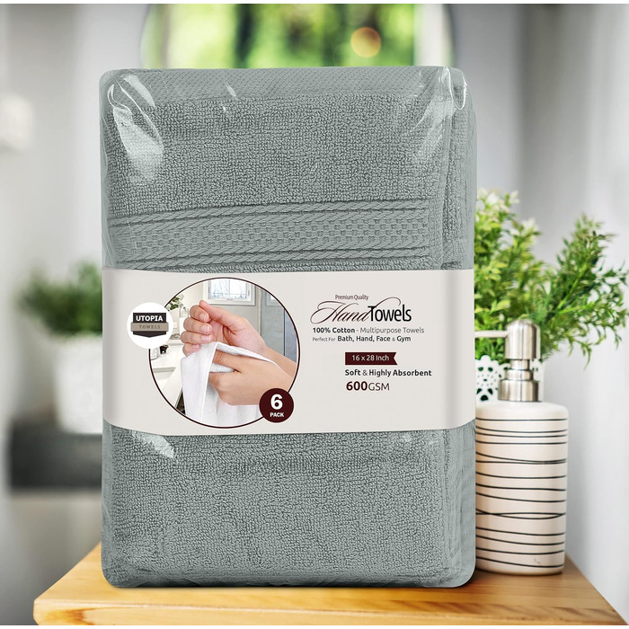 Рушники Utopia Towels з бавовни, набір 6 шт, 100% бавовна, ультрам'які та дуже всмоктуючі, 41x71 см, сірі