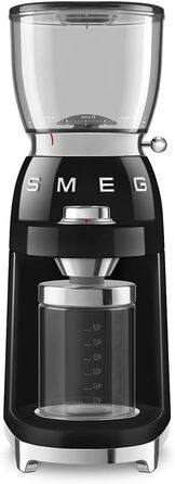 Кавомолка SMEG CGF11BLEU, конічне нержавіючо-сталеве жорно, 30 режимів помолу, контейнер 350 г, алюмінієвий корпус, 150 Вт, чорна