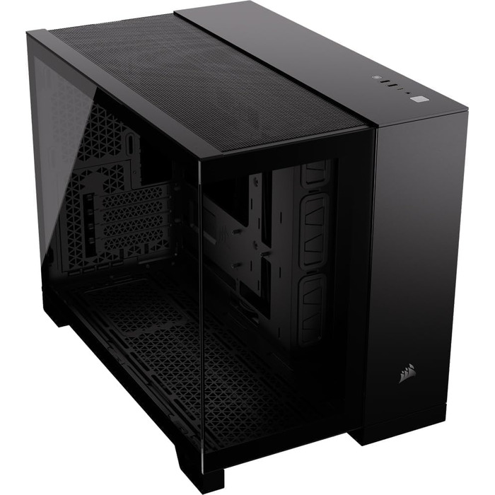 CORSAIR 2500X корпус для ПК mATX, подвійна камера, загартоване панорамне скло, сумісний з реверсивним підключенням материнської плати, без вентиляторів, чорний