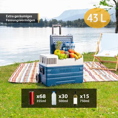 Автомобільний холодильник First Austria 43L з Bluetooth, -20°C, 12/24V/220V - блакитно-сірий