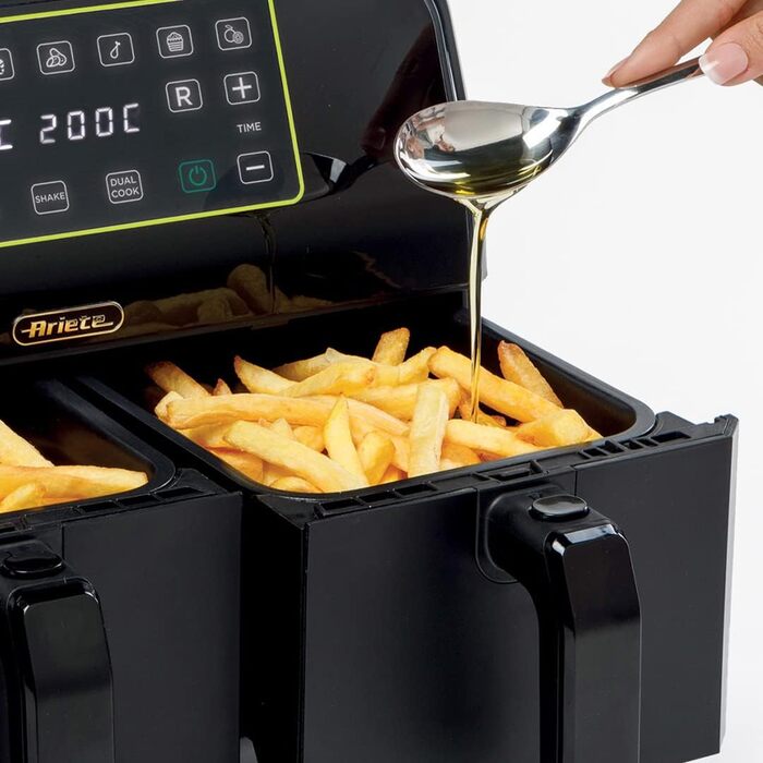 Аерофритюрниця Ariete 4623 Airy Fryer Dual, подвійна чаша, 1700 Вт, 8 л, 3 режими, сенсорне LED-управління, 8 програм, таймер, чорна