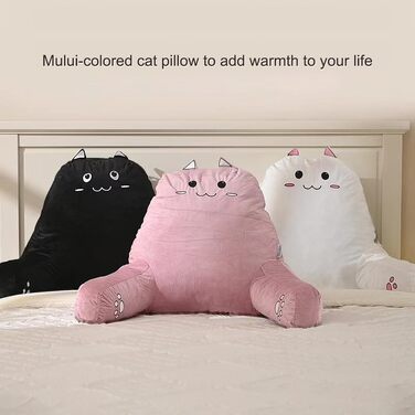 Подушка для читання SUNSIDE з котячим мотивом, ортопедична подушка для спини з піною Memory Foam, чорна. Подушка для ліжка з підлокітниками для читання та відпочинку