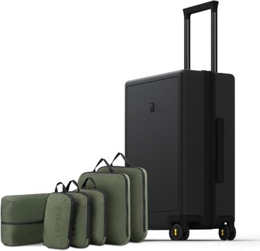 Жорсткий валізу LEVEL8 на 4 колесах, 40 л, ручна поклажа, TSA замок, 100% полікарбонат, 6 органайзерів, чорний, 54x23.5x37 см