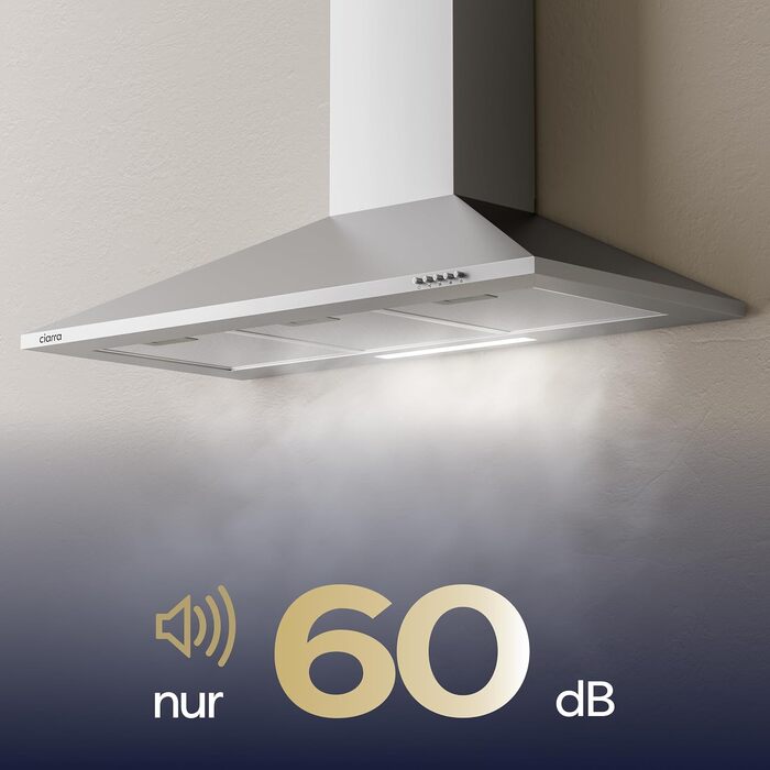 Витяжка кухонна CIARRA CBCS6201 A++ пірамідальна, нержавіюча сталь, 90 см, відведення та рециркуляція, продуктивність 404 м³/год, з вугільним фільтром CBCF002X2