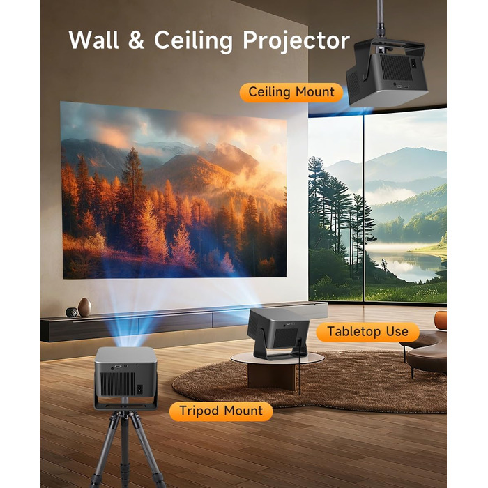 Magcubic Mini Beamer 4K/8K Android 14: Портативний проектор 1080P, 600 ANSI, WiFi 6, Bluetooth 5.4, Автофокус, 180° поворот, 12W динамік для дому та вулиці (HY350 Max)