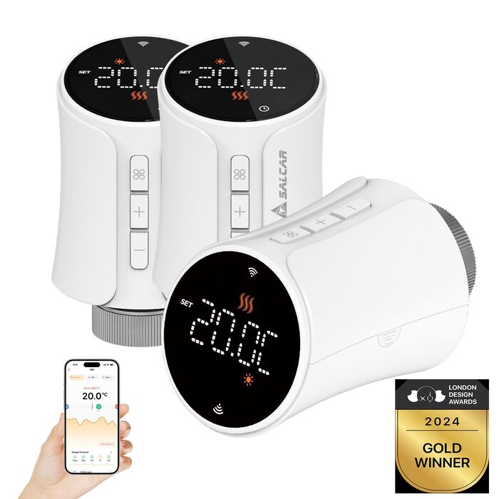 SALCAR Розумний термостат для радіатора WiFi, сумісний з Alexa та Google Home, програмований, Tuya Smart, 3 шт.