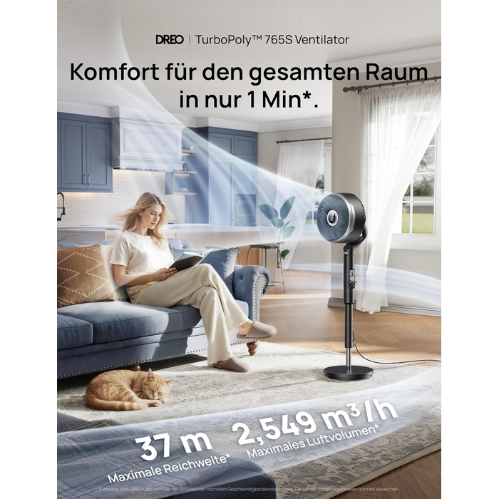 Вентилятор кімнатний DREO Smart-Ventilator: Охолодження, 150° осциляція, DC мотор, 12 режимів, пульт, таймер 12 год