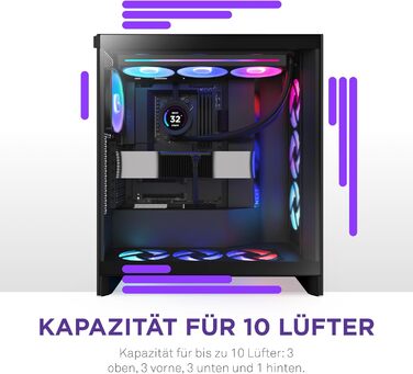 Корпус NZXT H7 Flow RGB для ПК, Mid-Tower ATX, з RGB-вентиляторами, підтримкою підлогових вентиляторів для прямого охолодження відеокарти, 360 мм, чорний