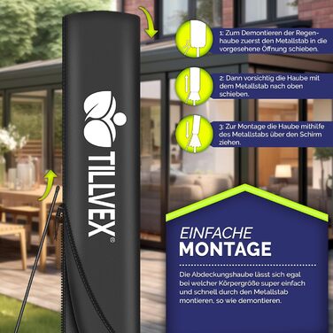 Садова парасолька Tillvex Alu 300 см з LED-підсвіткою, сонячною панеллю, ручкою та стійкою, антрацит — водонепроникна парасолька від сонця з захистом від UV та вітру