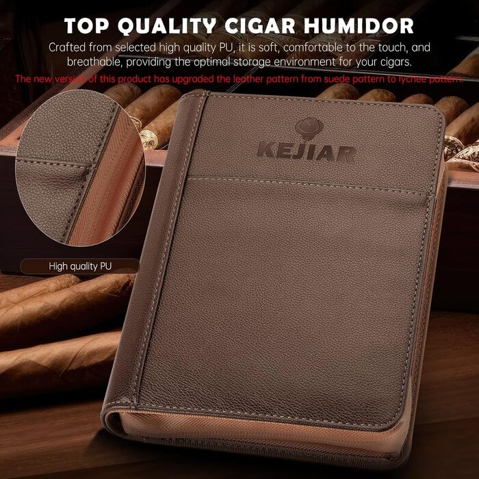 KEJIAR: Набір для зберігання сигар - Humidor з різаком, пуншем та зволожувачами, коричневий