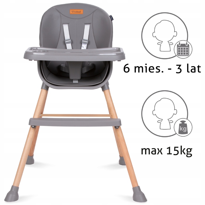 Дитянчий стілець Kidwell EATAN WOOD 4в1, сірий